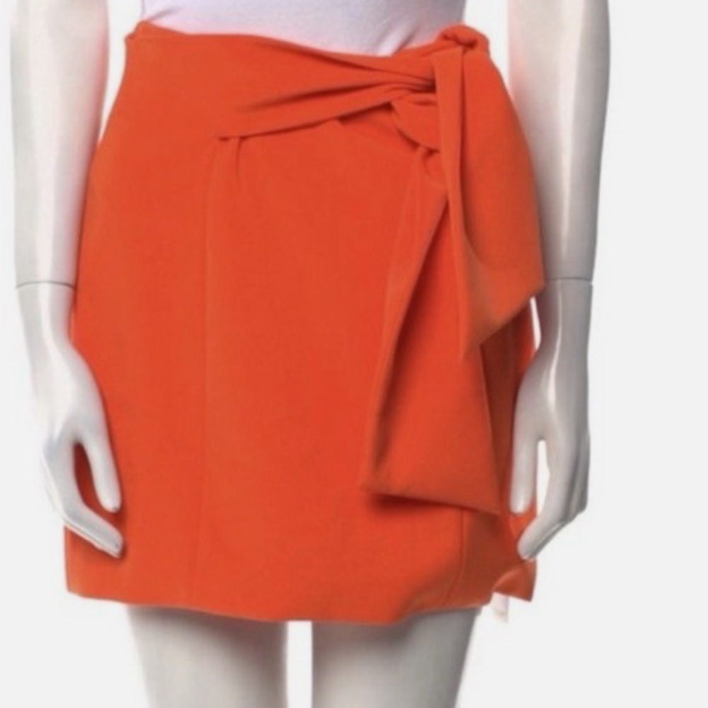 Alice + Olivia Vibrant Orange Tie-Detail Mini Skirt
